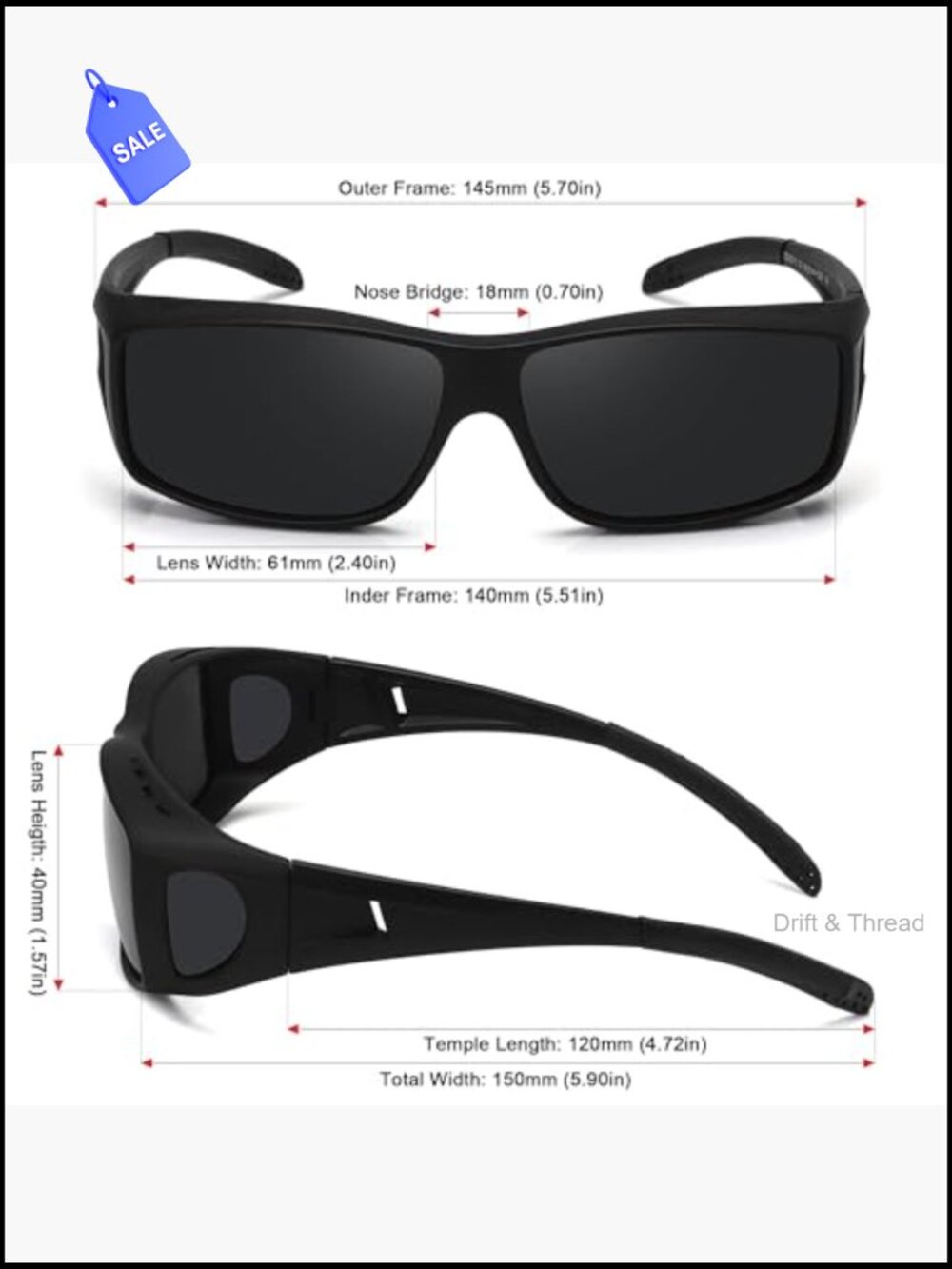 Fit Over Glasses Sunglasses Polarized UV400 Wrap Around Unisex - Picture 2 of 7